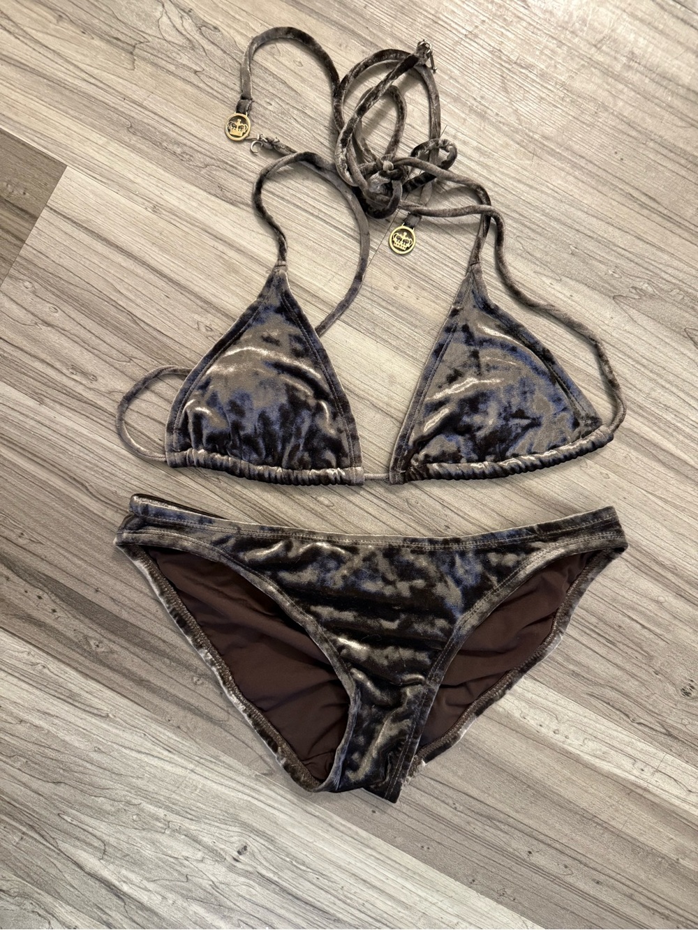 Juicy Couture velour Triangle Bikini with Gold Charms